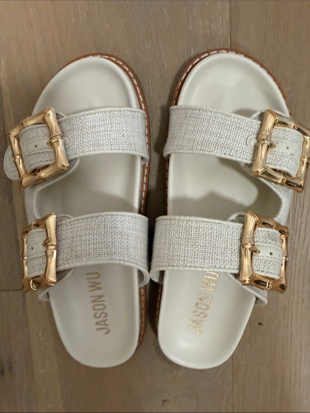 Jason Wu Cream Slide Sandals with Gold Buckles